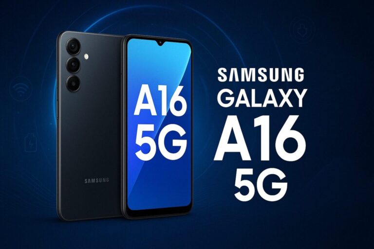 Uma arte com um celular com descrição Galaxy A16 5G