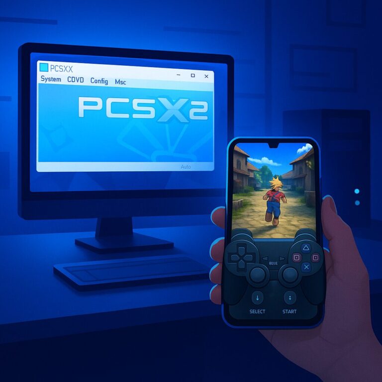 Monitor e celular com jogo emulado